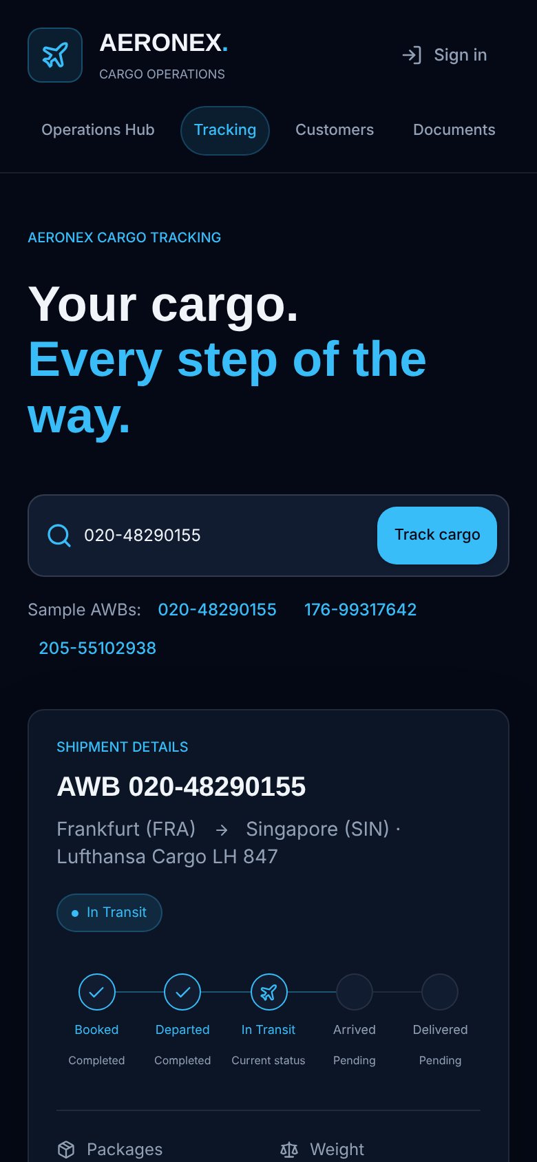Air Cargo Logistics System — Mobile-first: tracking on a phone