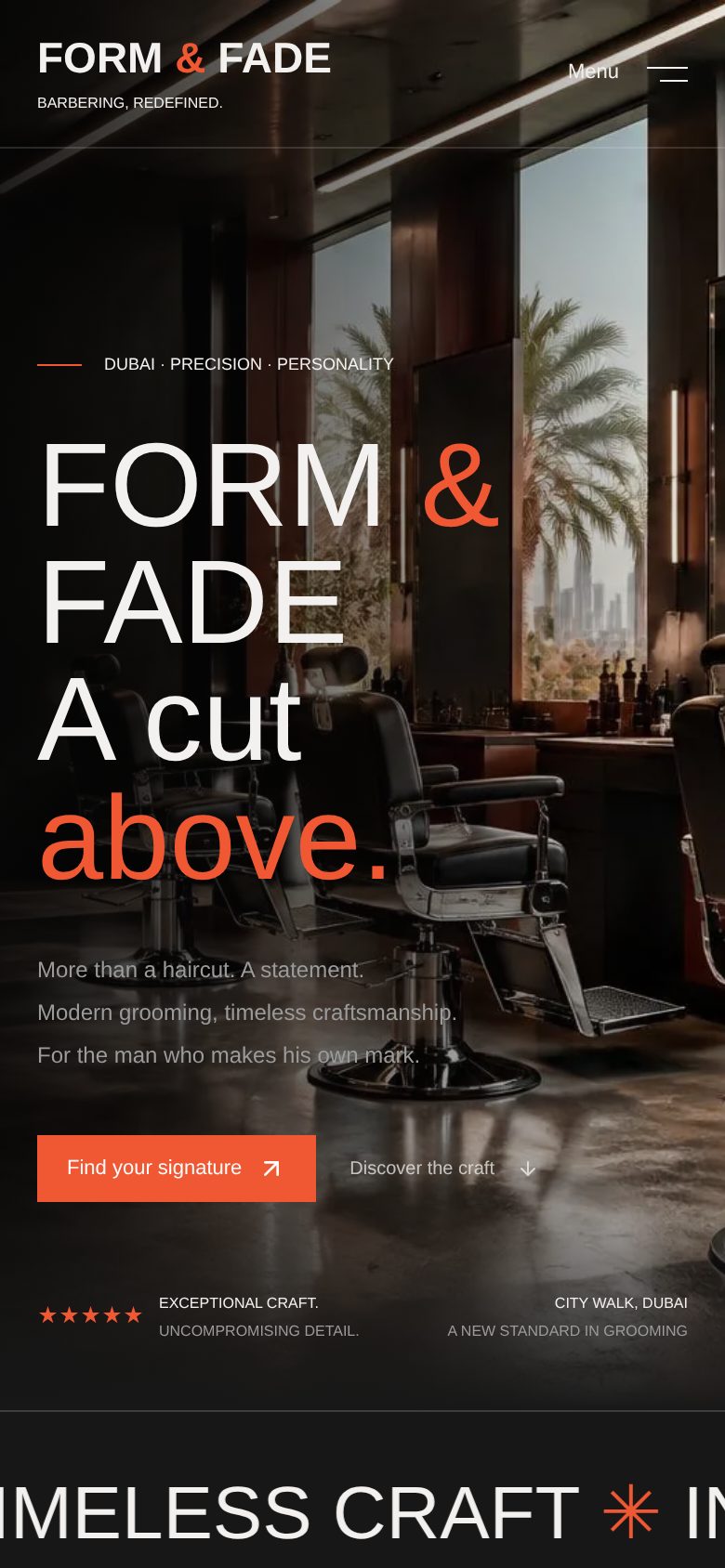 Form & Fade — Barbershop Website — Mobile-first: the same page on a phone