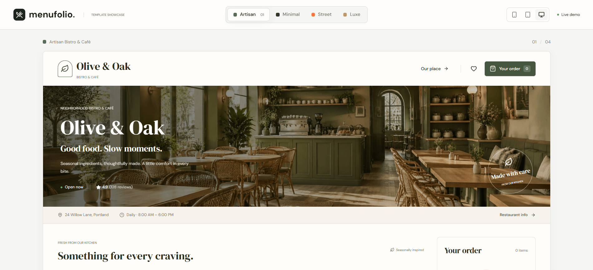 MenuFolio Showcase Templates